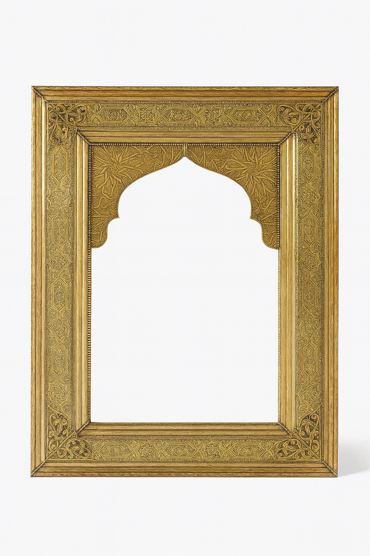 Espejo Decorativo Árabe Marroquí – Modelo Arco Albaicín – Tallado a Mano en Alpaca Dorada