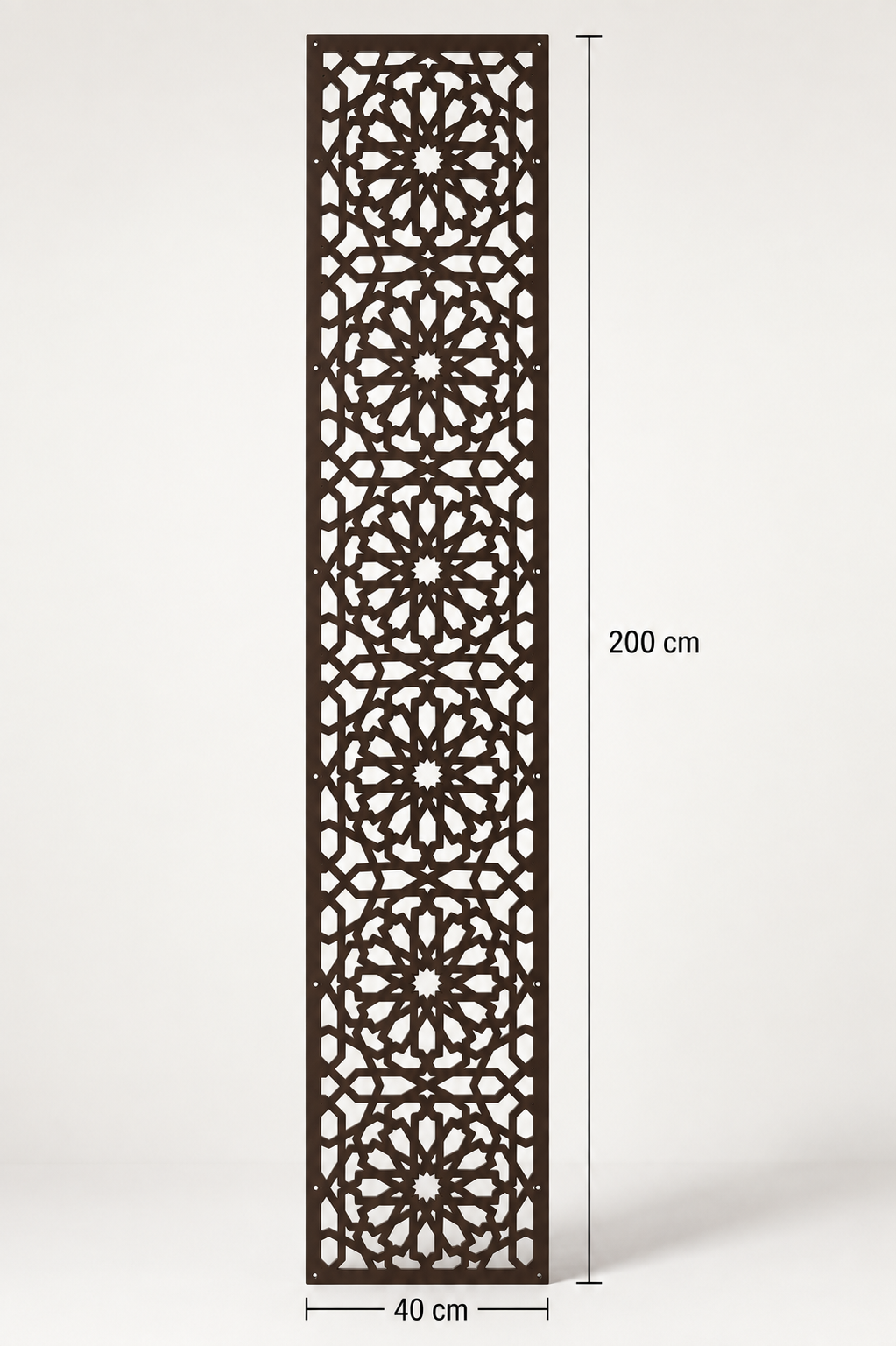 Celosía árabe de madera con corte láser marrón chocolate | Panel decorativo calado marroquí 200x40 cm