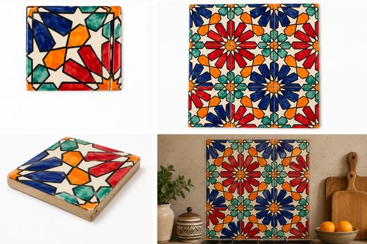 Azulejo Andalusí 'Estrella' – Zellige 10x10 cm – Cerámica Artesanal Marroquí - Decoración marroquí