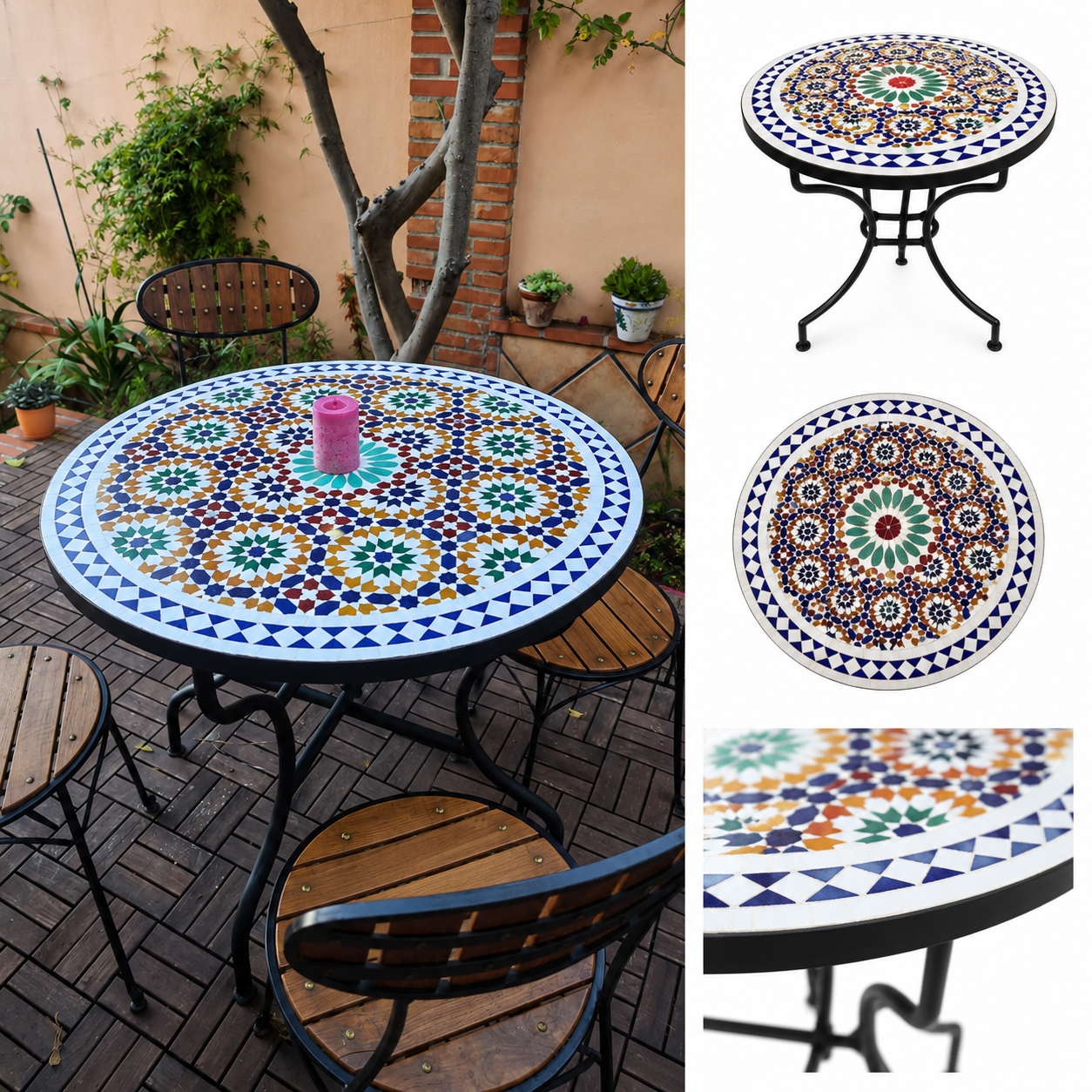 Mesa Mosaico Zellige Estrella de la Alhambra – Jardín y Terraza