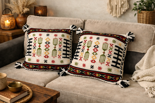 Set de Cojines Bereberes Artesanales - Algodón y Lana | Decoración Marroquí Boho