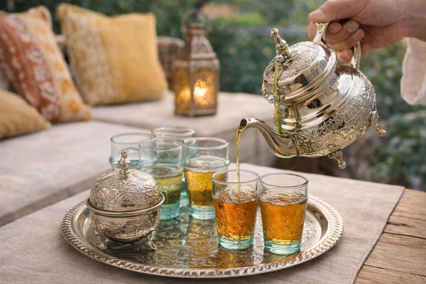 Pack Ceremonia del Té Marroquí Completo - Juego Tradicional de Alpaca Plateada y Cristal Beldi