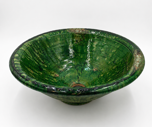 Lavabo Artesanal de Cerámica Tamgrout Verde | Lavabo Marroquí Sobre Encimera 37 cm - Decoración marroquí