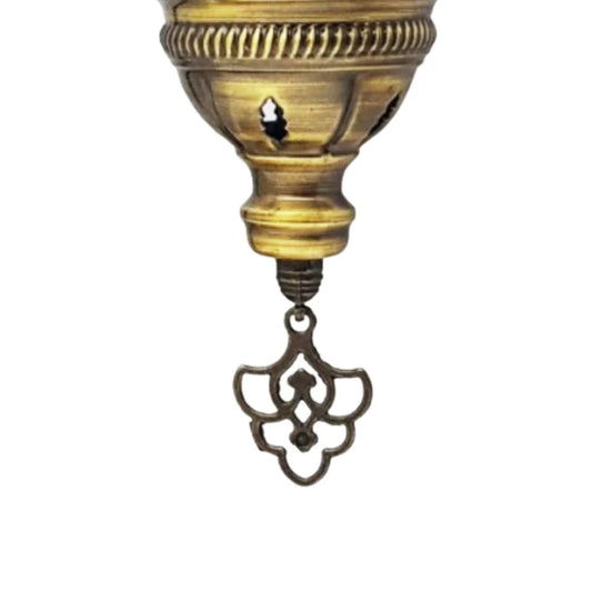 Cabeza colgante de metal dorado envejecido con remate arabesco calado, recambio para lámpara turca de mosaico globos nº2 y nº3