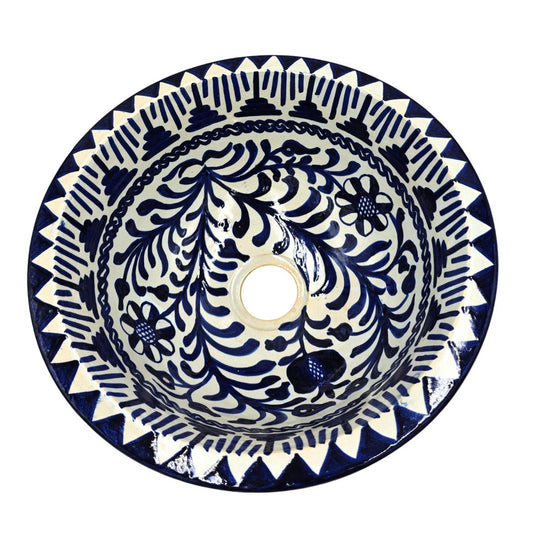 Lavabo de Cerámica Marroquí - Modelo Rumman Azul Cobalto - 35 cm