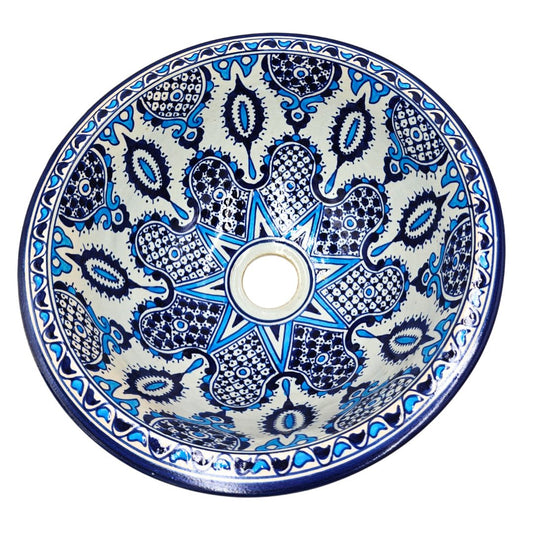 Lavabo de Cerámica Marroquí - Modelo Zahra en Tonos de Azul - 35 cm