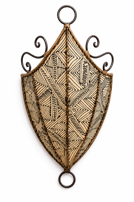 Aplique de Pared Pantalla de Piel Beige con Henna | Artesanía Marroquí | Modelo Aldurue