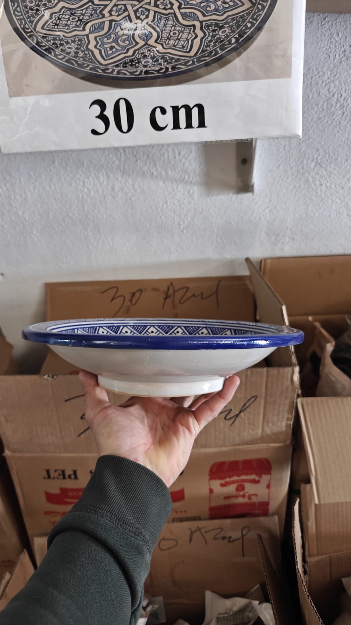 Deep Arabic Plate, Fez Ceramic, Blue and White - Hand Painted - Traditional Moroccan Tableware