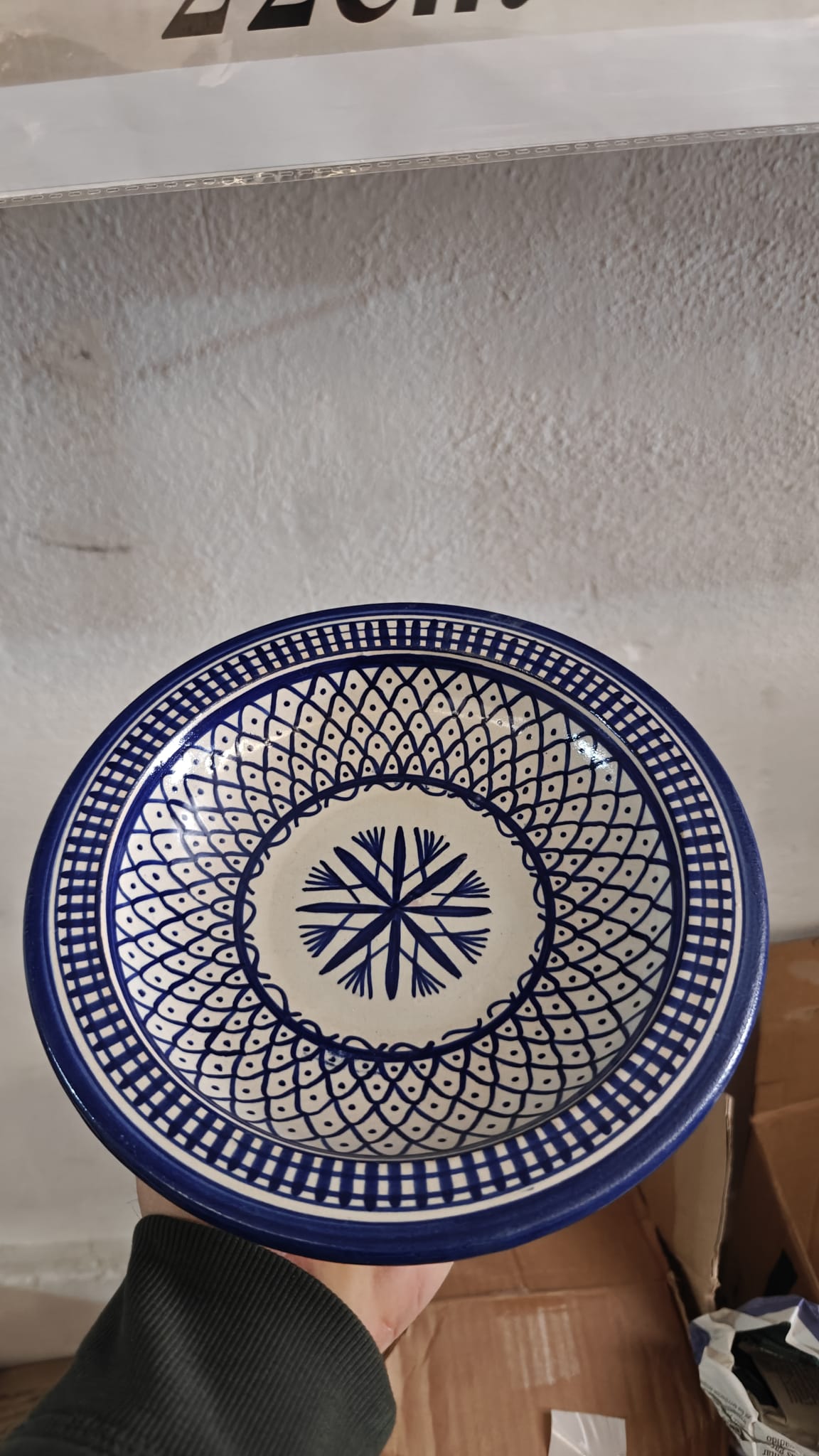 Deep Arabic Plate, Fez Ceramic, Blue and White - Hand Painted - Traditional Moroccan Tableware