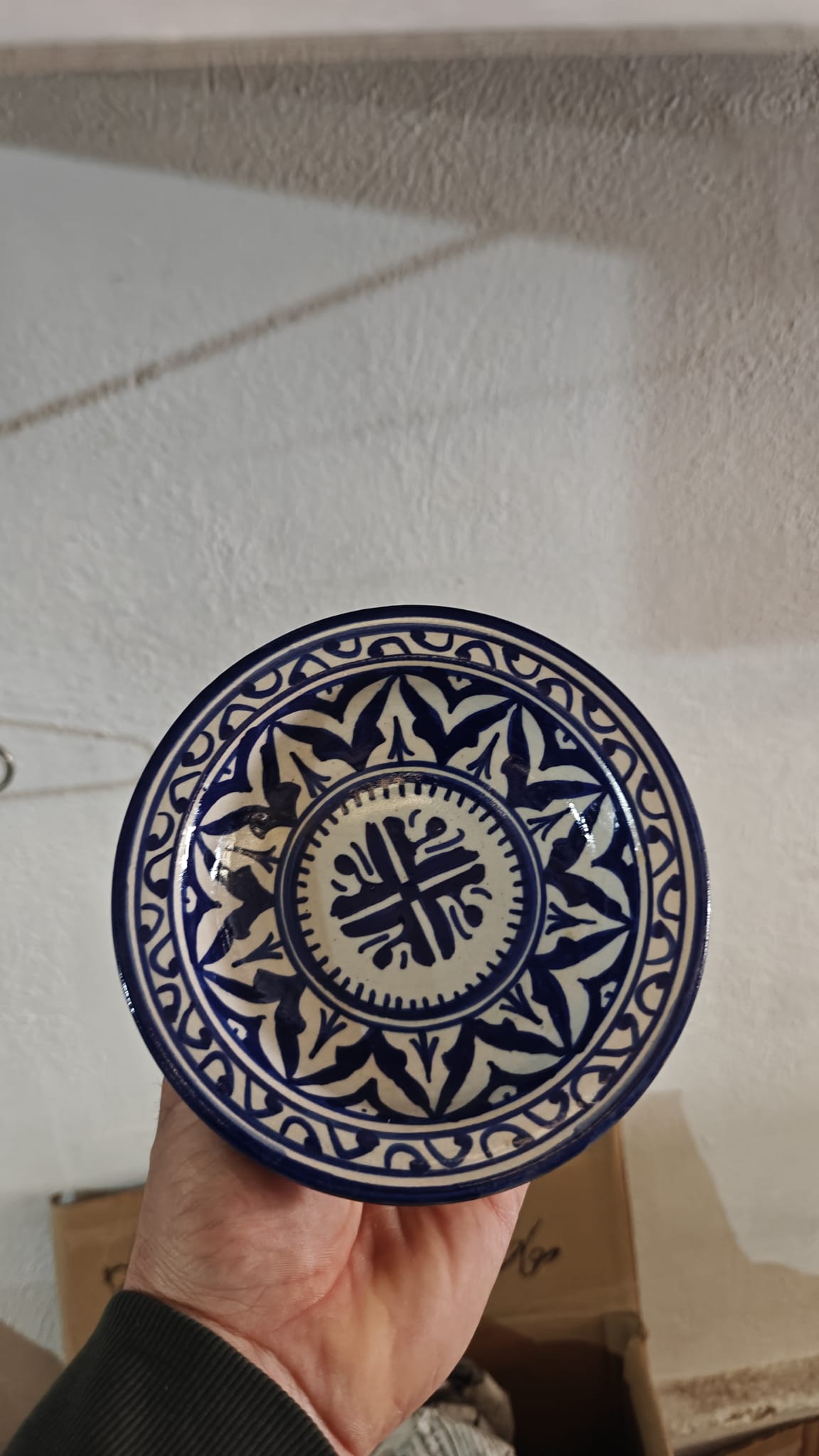 Deep Arabic Plate, Fez Ceramic, Blue and White - Hand Painted - Traditional Moroccan Tableware