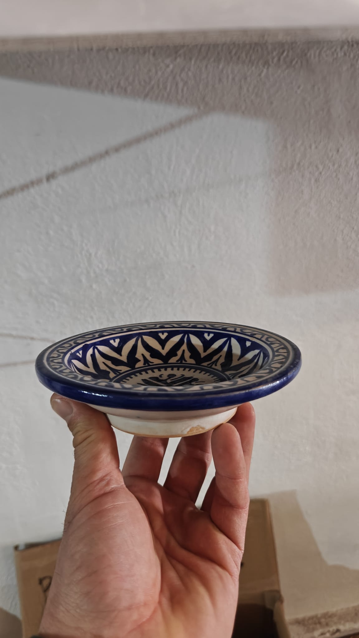 Deep Arabic Plate, Fez Ceramic, Blue and White - Hand Painted - Traditional Moroccan Tableware