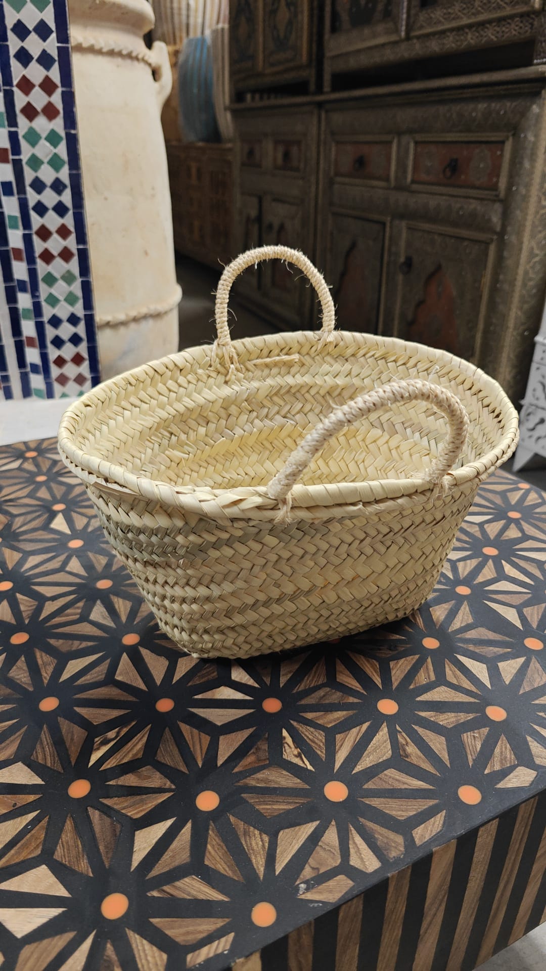 Capazo de Palma Natural con Asas de Pita – Hecho a Mano