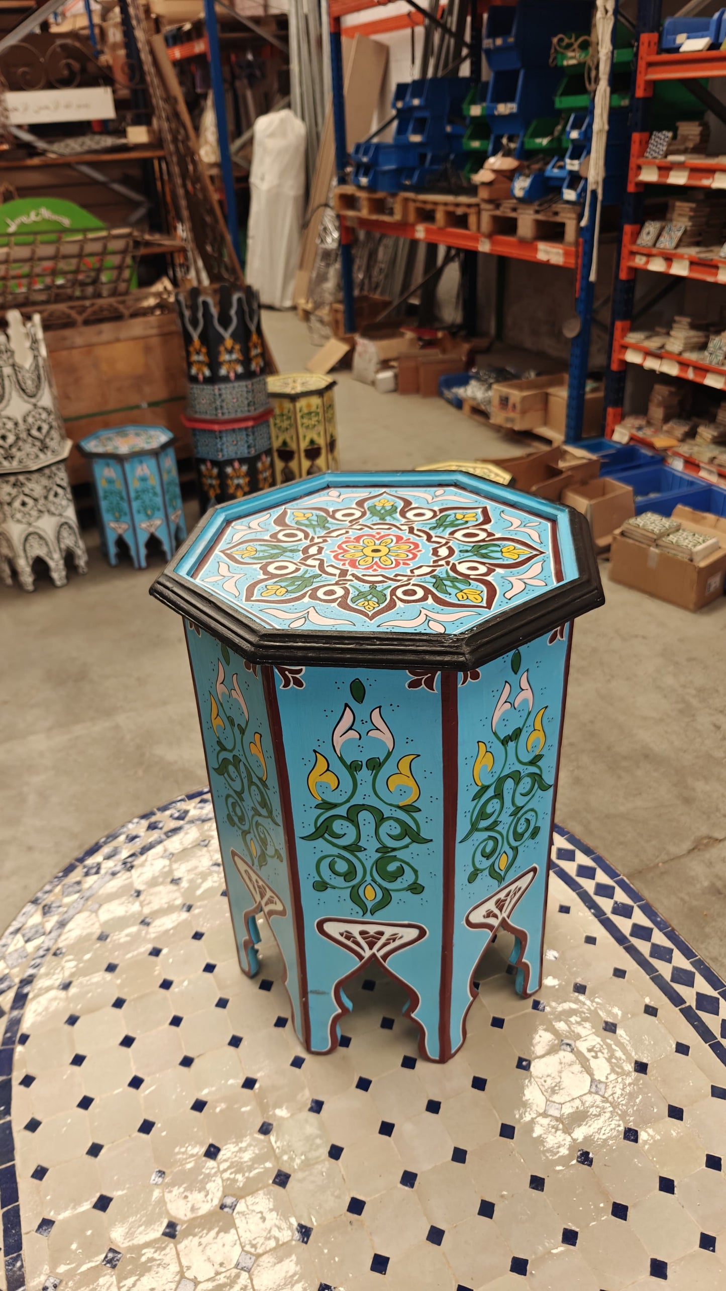 Mesa auxiliar octogonal marroquí pintada a mano - Turquesa