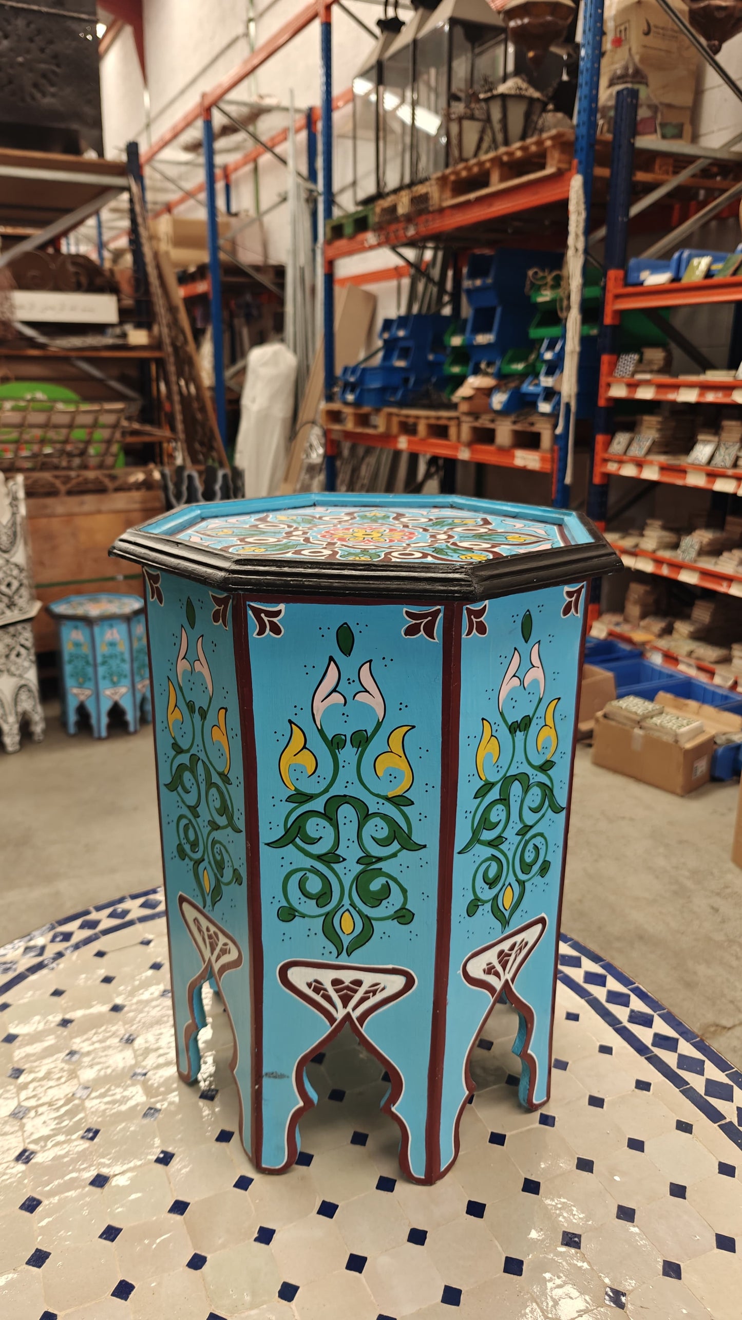 Mesa auxiliar octogonal marroquí pintada a mano - Turquesa