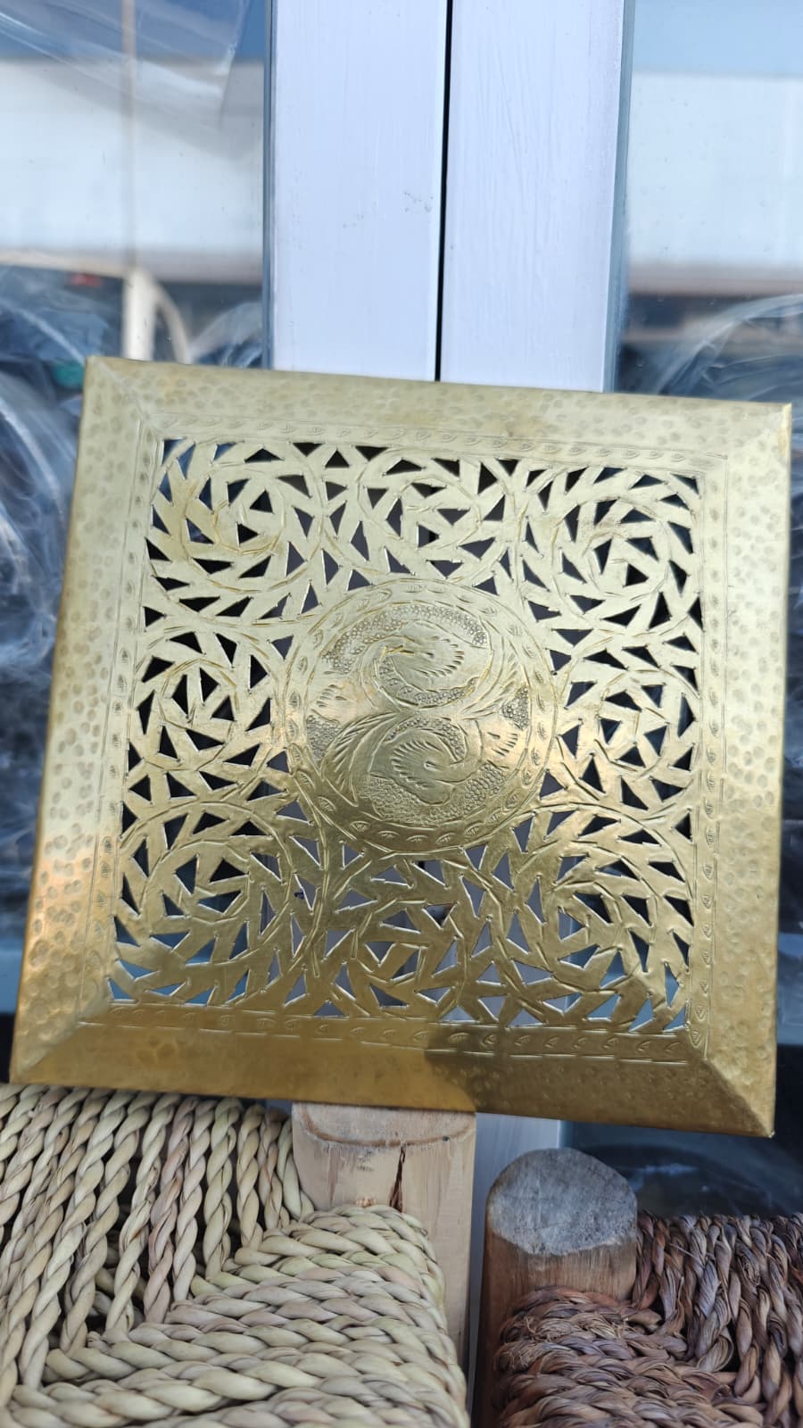 Aplique Plafón Árabe Cuadrado Latón Dorado Calado | Artesanía Marroquí Aqhawan - Decoración marroquí