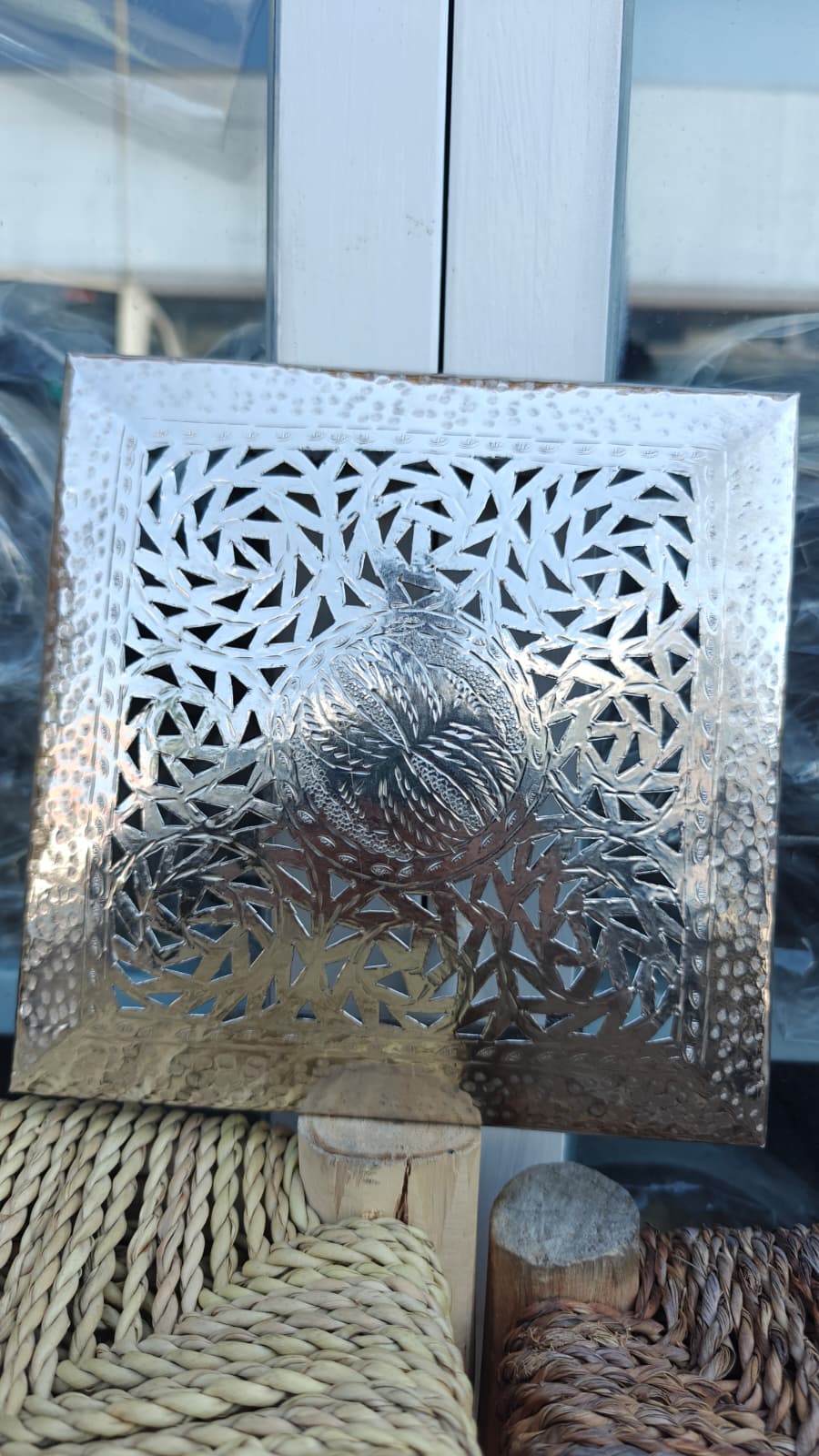 Aplique Plafón Árabe Cuadrado Metal Plateado Calado | Artesanía Marroquí Aqhawan - Decoración marroquí