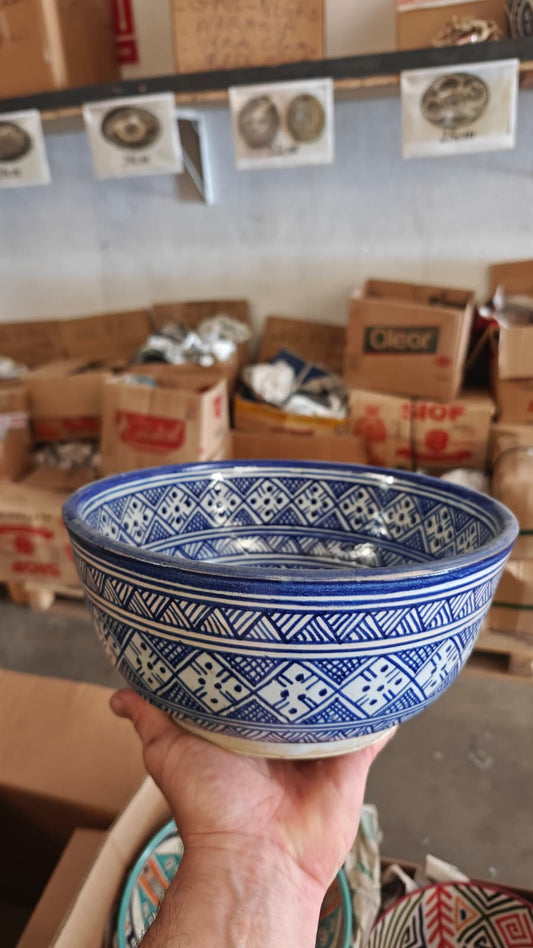 Cuenco Marroquí de Cerámica de Fez Pintado a Mano – Azul y Blanco - Decoración marroquí