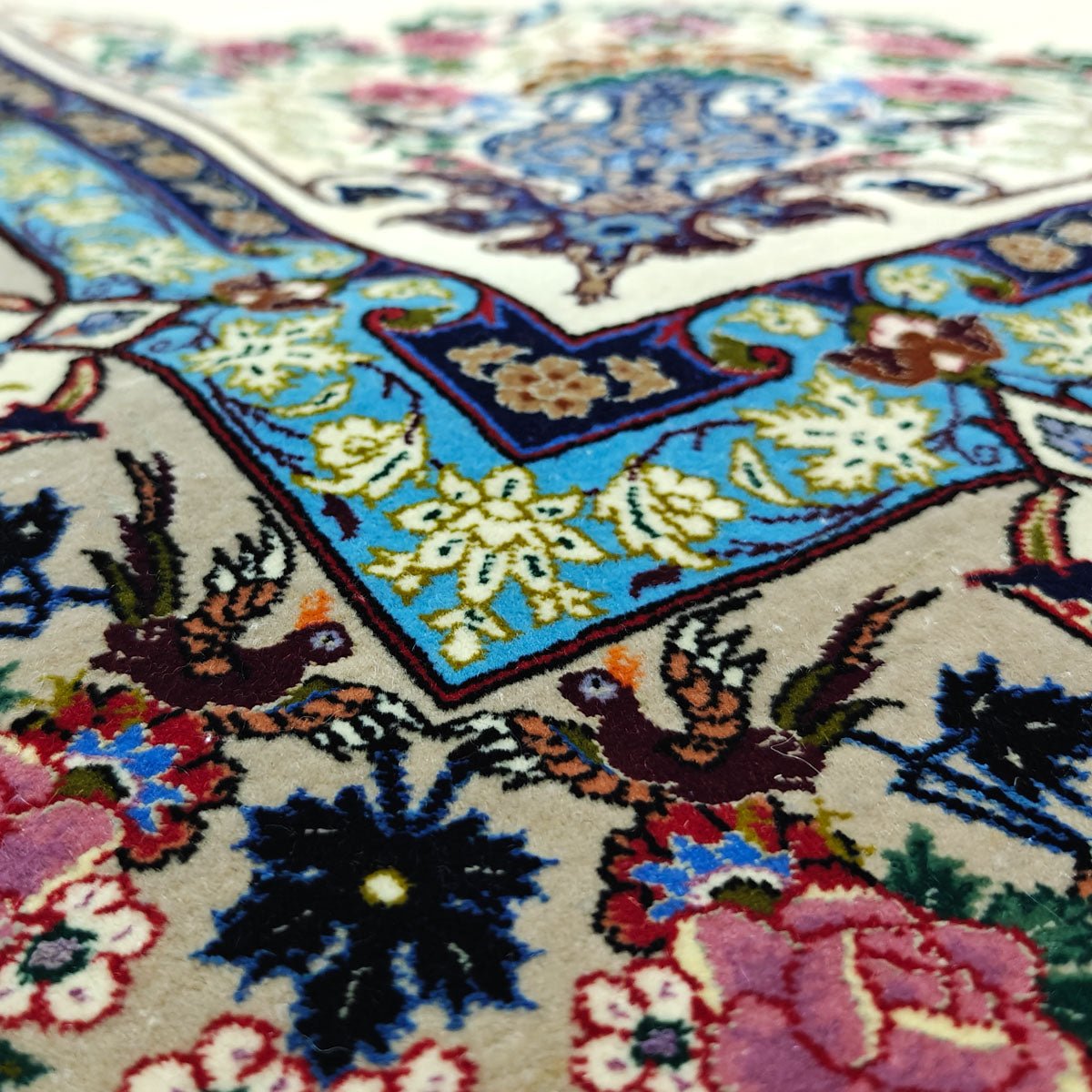 Alfombra Persa Isfahan Lana vellon y Seda - Obra Maestra Firmada - 138x220 cm - Decoración Marroquí