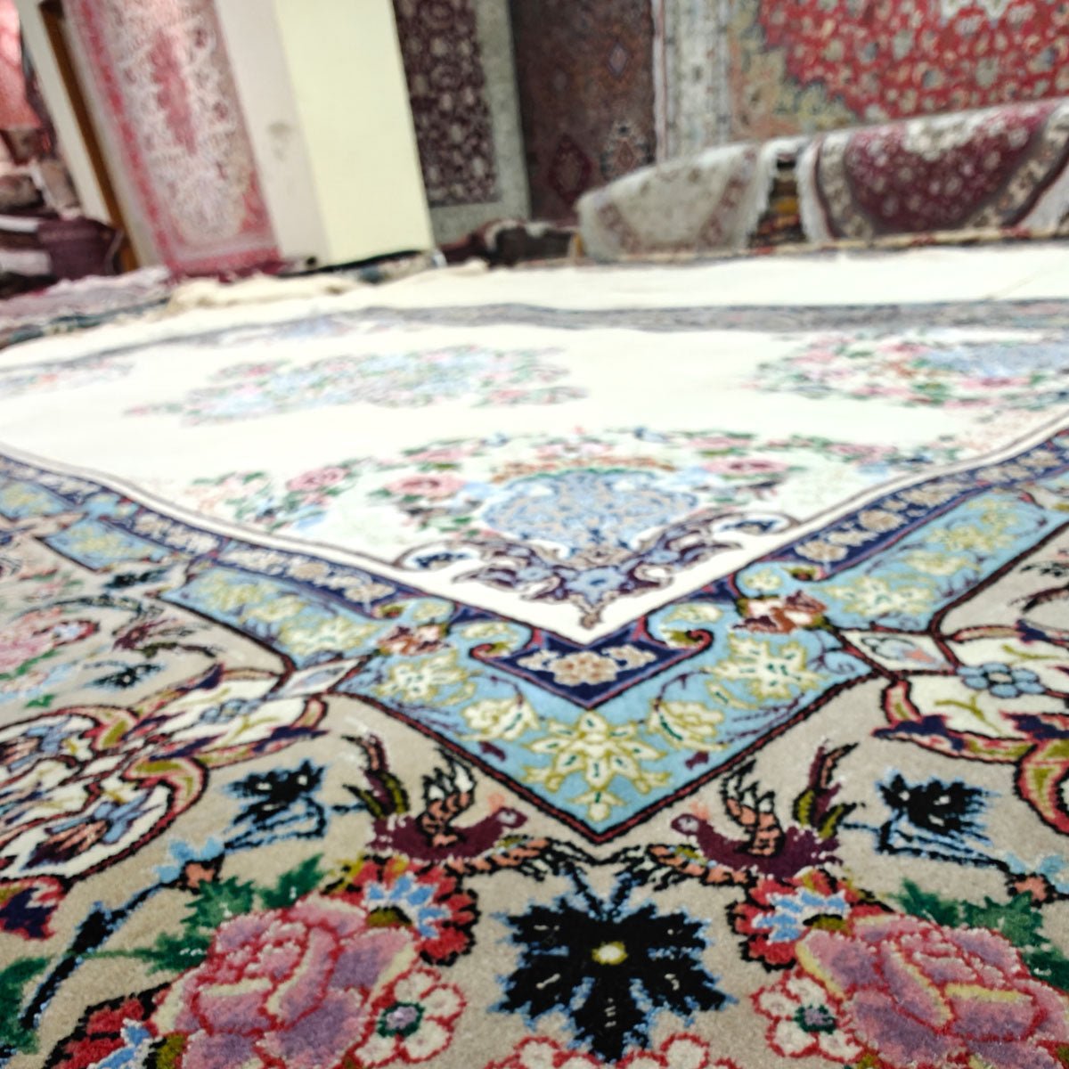 Alfombra Persa Isfahan Lana vellon y Seda - Obra Maestra Firmada - 138x220 cm - Decoración Marroquí