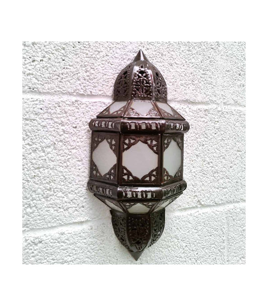 Moroccan Metal and Glass Lampshade Wall Lamp - Elegance in Copper and White 2
