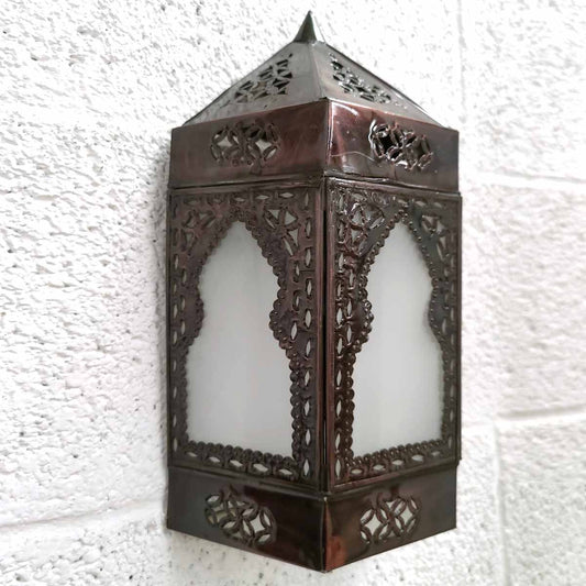 Moroccan Wall Light in Translucent White Glass and Metal - Andalusian Arabic Decoration Sable Model
