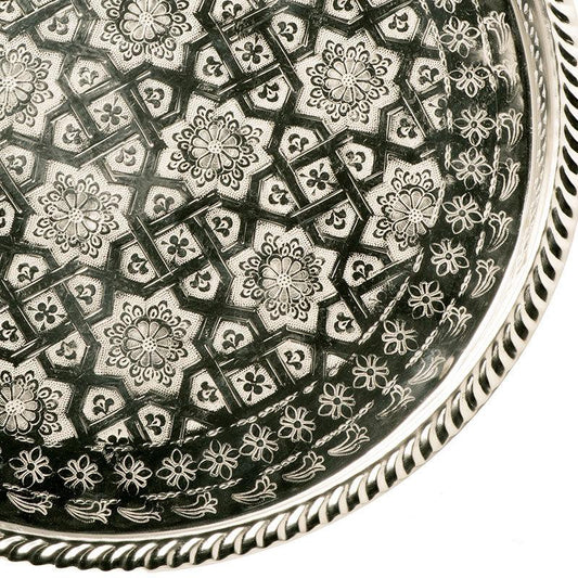Engraved Alpaca Tea Tray: Moroccan Elegance and Tradition