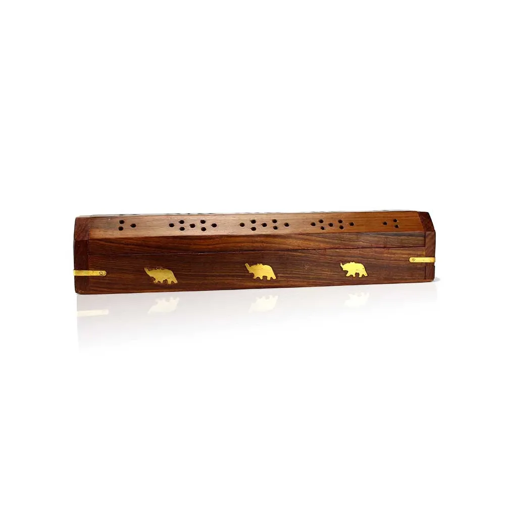 Incensario Baul Madera Tallada - Varillas y Conos con Compartimentos 30cm