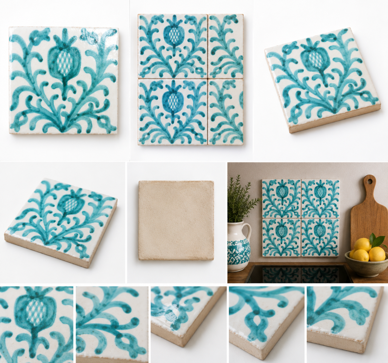 Azulejo Andalusí 'Granada Turquesa' – Zellige 10x10 cm – Cerámica Artesanal Marroquí