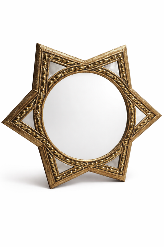 Espejo Marroquí Artesanal en Forma de Estrella – Marco Dorado 80cm