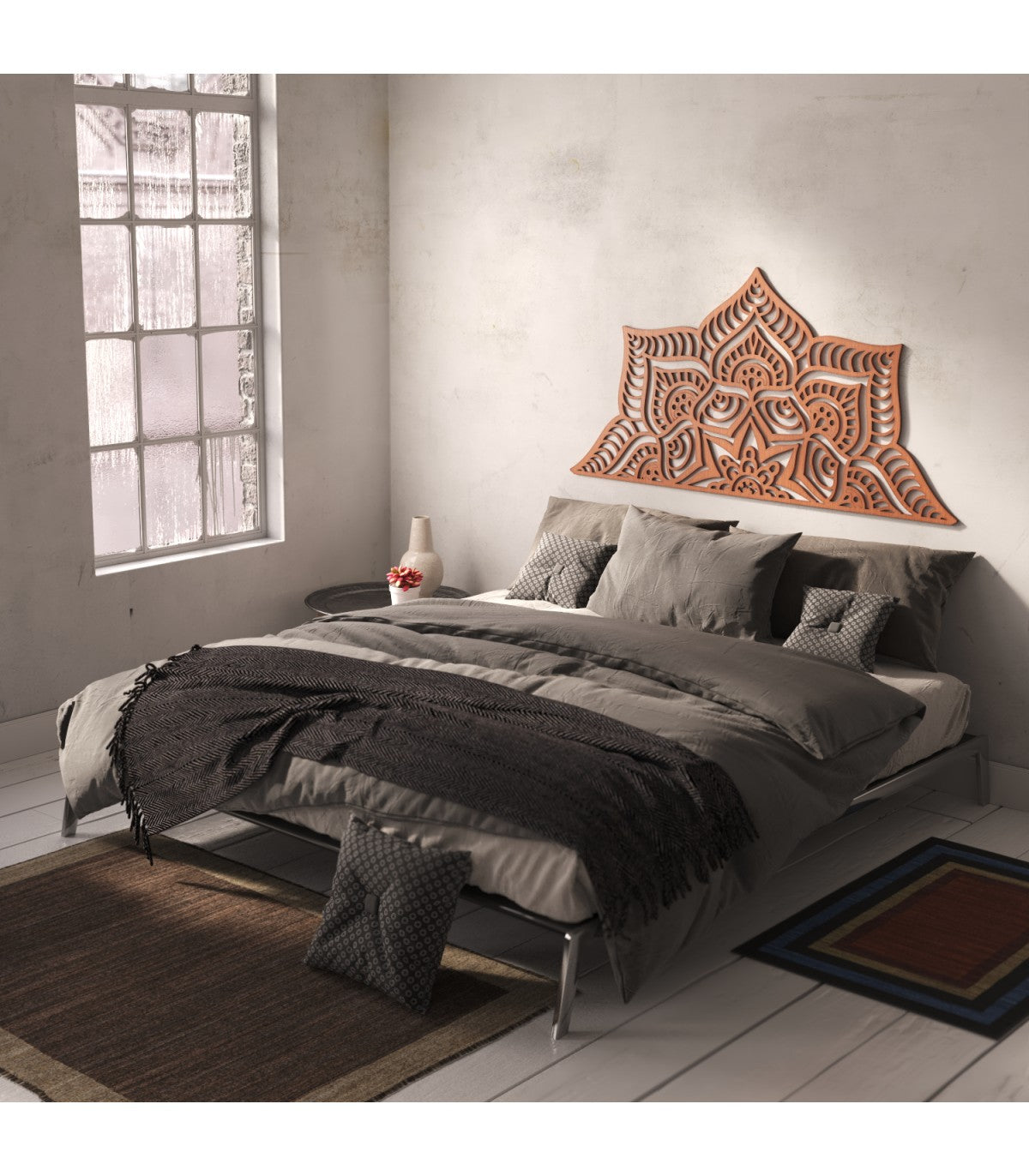 Your Bedroom with Oriental Elegance! 160 cm Mandala Bed Headboard in Wood