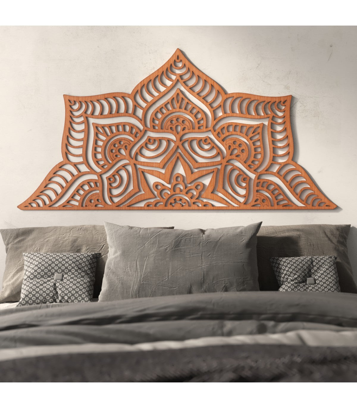 Your Bedroom with Oriental Elegance! 160 cm Mandala Bed Headboard in Wood