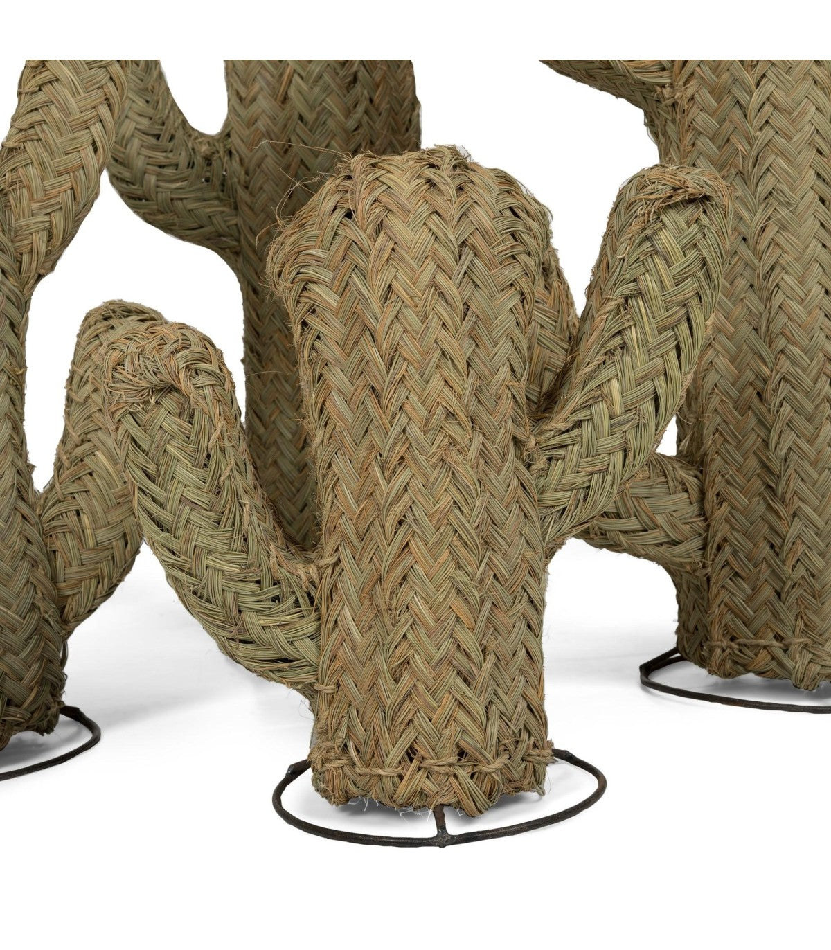 Base de forja lacada en negro del cactus decorativo de esparto, detalle de la estructura interior