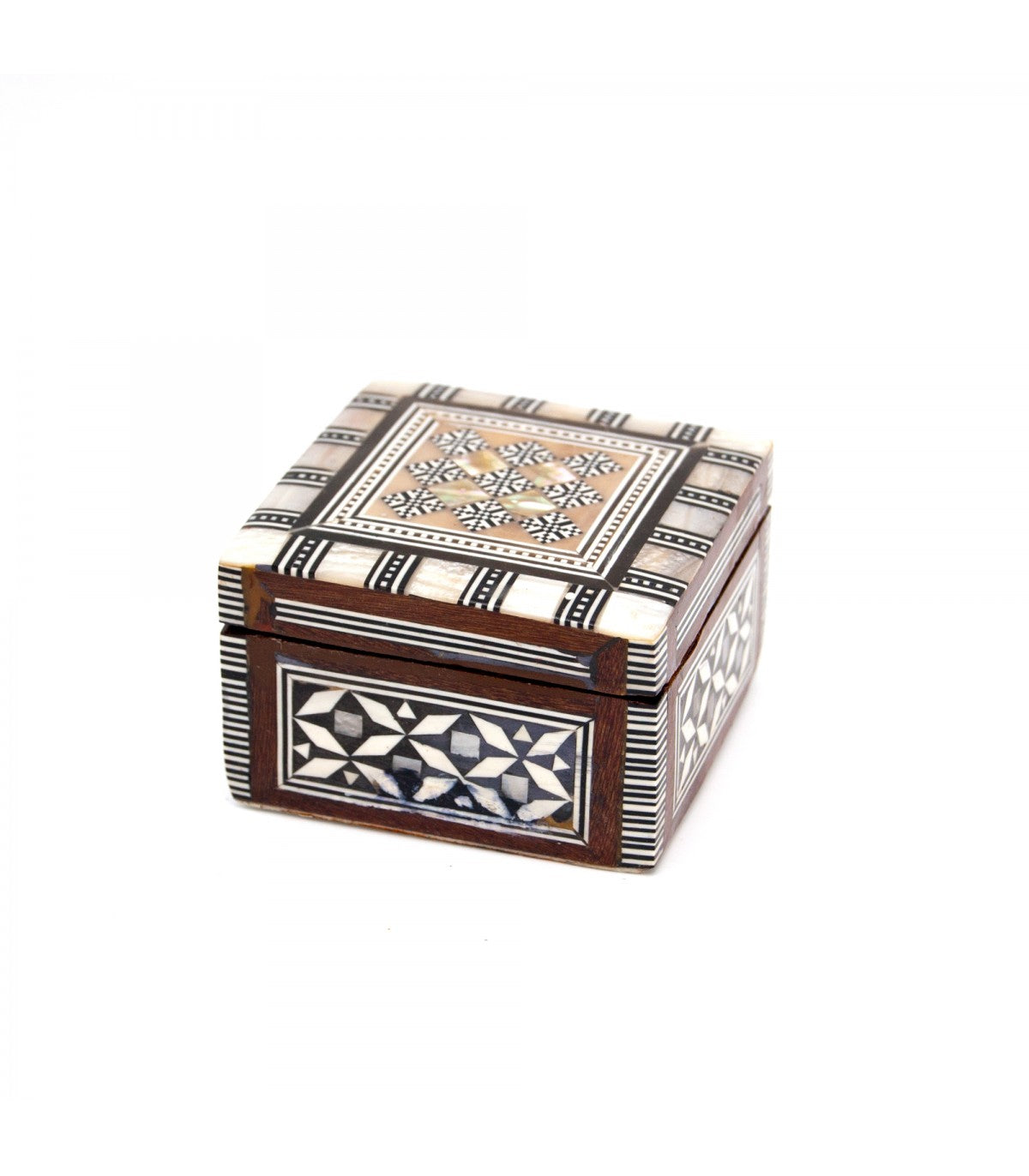 Boîte carrée en nacre blanche - Boîte à bijoux égyptienne incrustée de velours