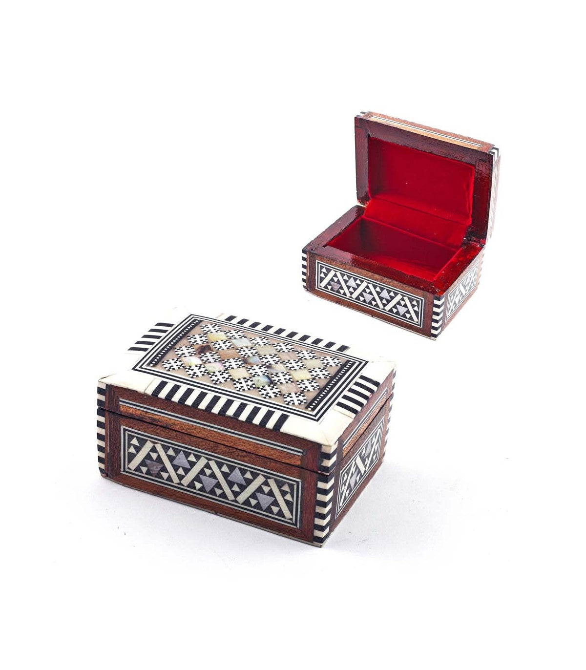 Boîte rectangulaire en nacre blanche - Marqueterie égyptienne et velours 9,5 x 4,5 x 7 cm