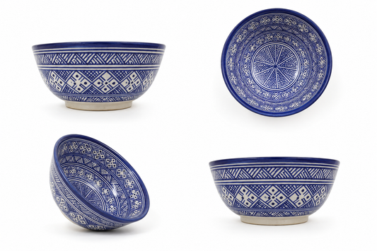 Cuenco Marroquí de Cerámica de Fez Pintado a Mano – Azul y Blanco - Decoración marroquí