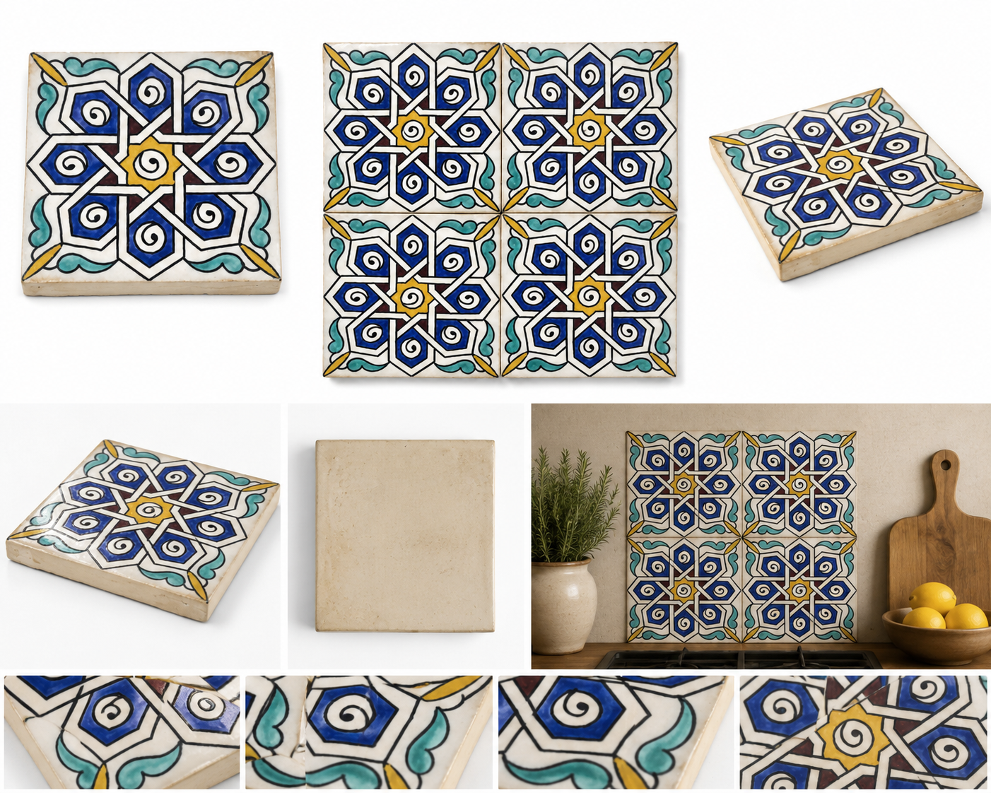 Azulejo Andalusí 'Mosaico Nazarí' – Zellige 15x15 cm – Cerámica Artesanal Marroquí - Decoración marroquí