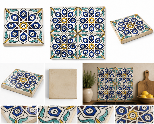 Azulejo Andalusí 'Mosaico Nazarí' – Zellige 15x15 cm – Cerámica Artesanal Marroquí - Decoración marroquí