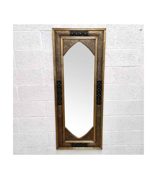 Miroir doré marocain 150x60cm - Artisanat en bois sculpté et métal gaufré | Modèle Ainun