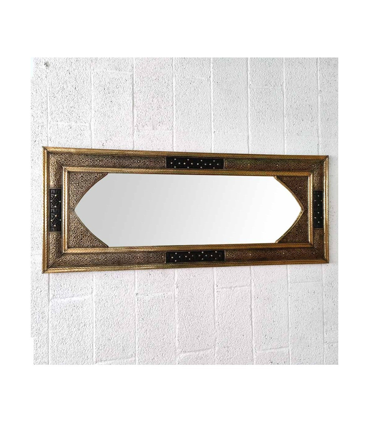 Moroccan Golden Mirror 150x60cm - Carved Wood and Embossed Metal Crafts | Ainun model