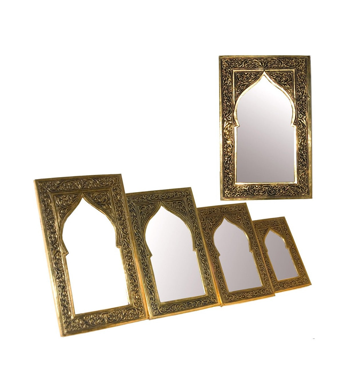 Miroir marocain en alpaga gravé en or - 9 tailles disponibles Design en arc arabe