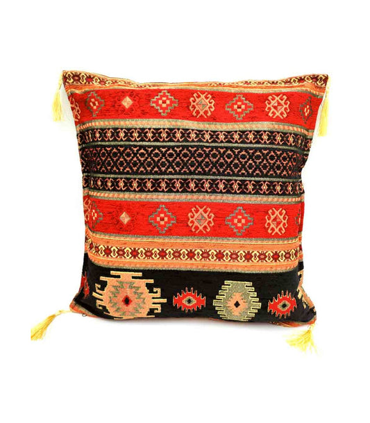Turkish Badawi Cushion Cover - Bohemian Decoration with Fringes - Arabic Style for Home