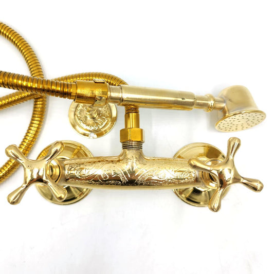 Moroccan Shower Faucet in Golden Brass with Handmade Decorations from Morocco - Marrakech Model