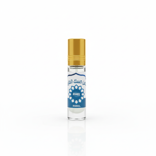 Perfume roll-on almizcle blanco fondo blanco foto producto profesional ecommerce