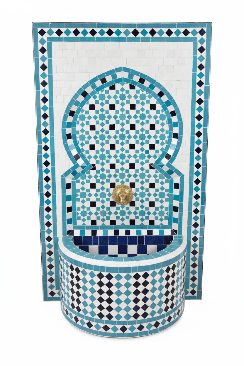 Fuente de Mosaico Marroquí de Pared – Zellige de Fez | 100 x 60 cm
