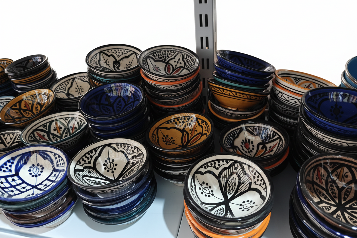 Variedad de cuencos de cerámica de Safi en diferentes colores - Artesanía marroquí andalusí