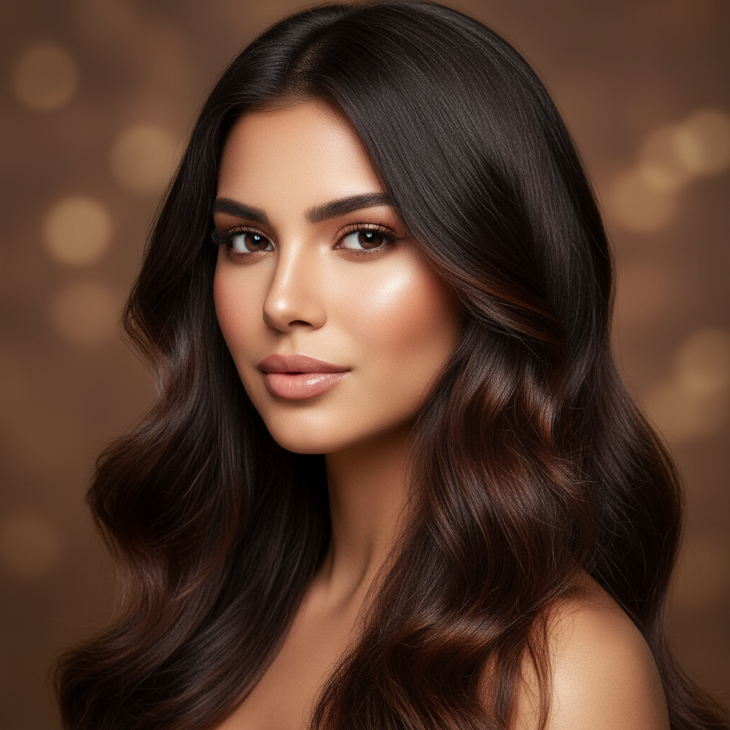 Resultado cabello marrón chocolate oscuro con Henna Royal - Color natural profundo con brillo intenso