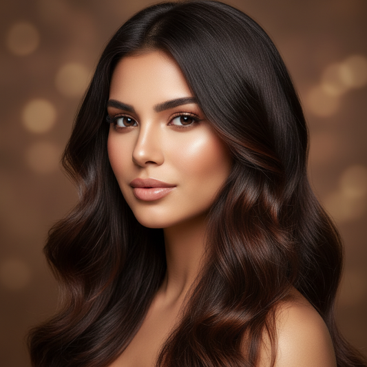 Resultado cabello marrón chocolate oscuro con Henna Royal - Color natural profundo con brillo intenso