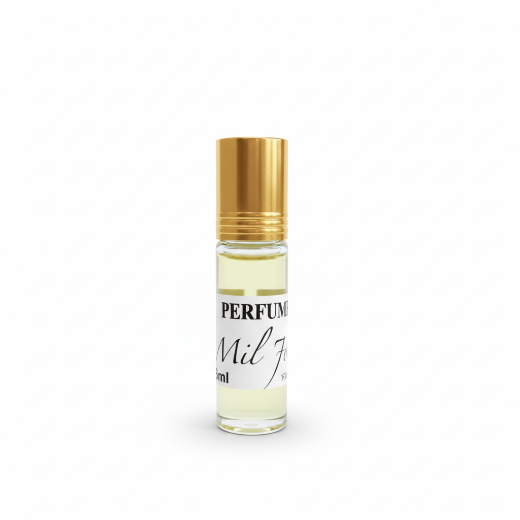 Perfume mil flores roll-on natural 6ml con tapa dorada sobre fondo blanco - aceite esencial floral