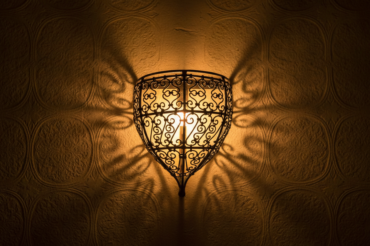 Aplique HASIRA hierro forjado encendido noche - sombras geométricas decoración árabe