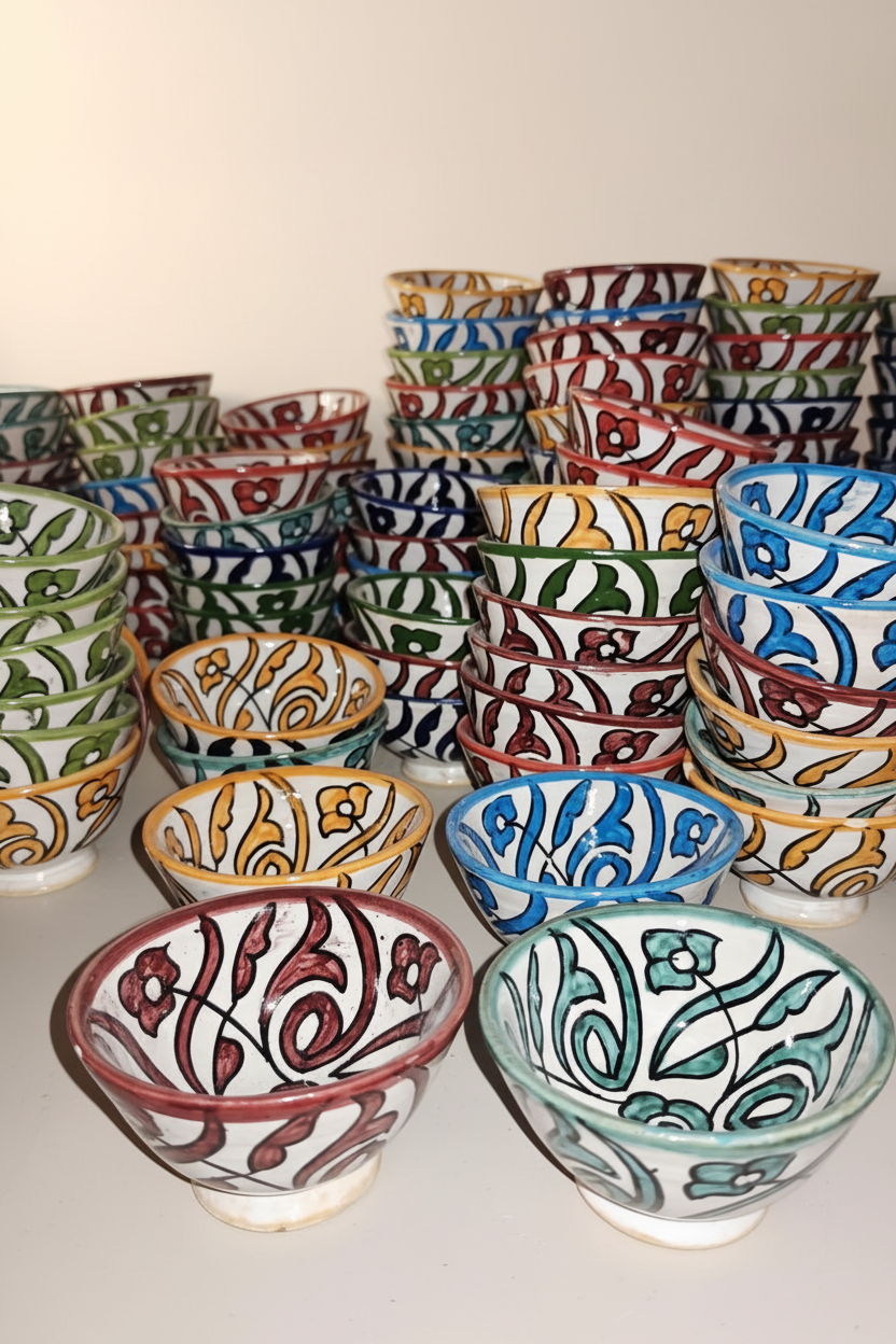 Colección cuencos cerámica marroquí artesanal fondo blanco - colores surtidos